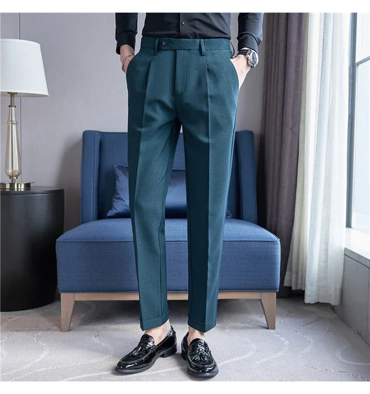 High Quality Men Solid Color Business Office Social Trousers New Formal Wear Wedding Slim Fit Casual Fashion Suits Pant 38-29