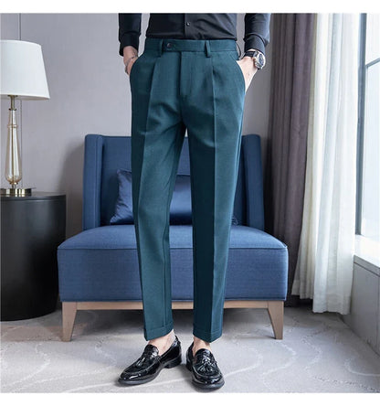 High Quality Men Solid Color Business Office Social Trousers New Formal Wear Wedding Slim Fit Casual Fashion Suits Pant 38-29