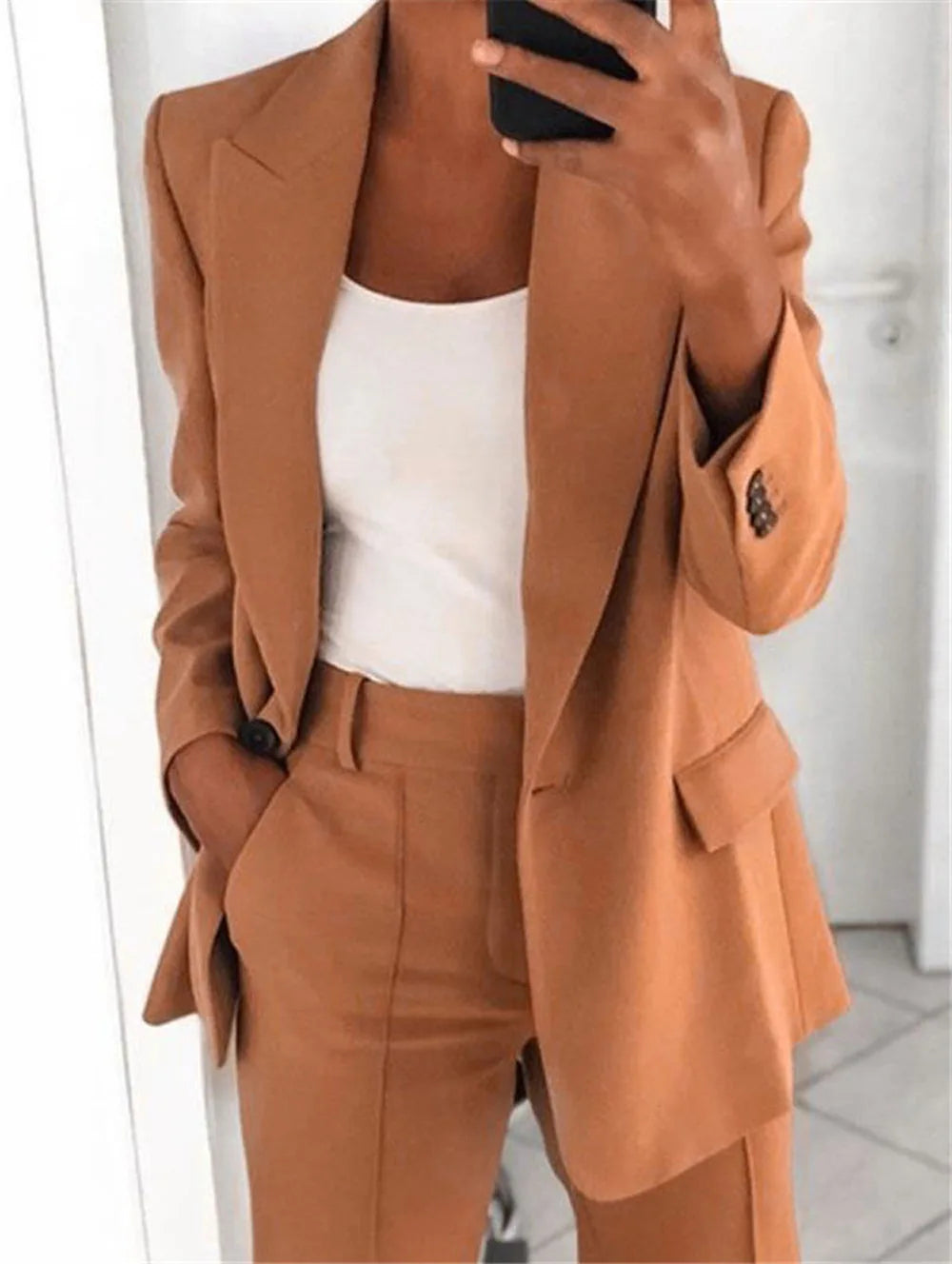 Elegant Slim Fit Suit Jacket And Pants Set for Women 2024 New Fashion Spring Autumn Turn-down Collar High-end Feeling