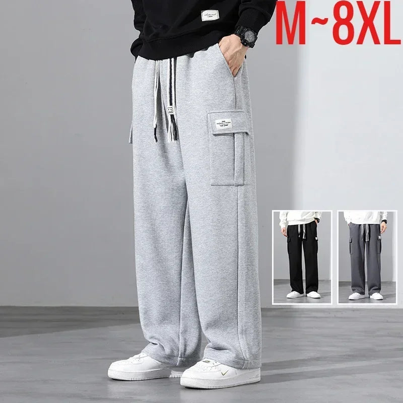 2026 New in Wide Leg Pants Men Autumn Straight Elastic Waist Baggy Cargo Trouser Male Relaxed Streetwear Sweatpant Plus Size Big
