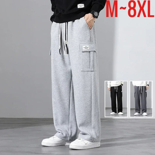 2026 New in Wide Leg Pants Men Autumn Straight Elastic Waist Baggy Cargo Trouser Male Relaxed Streetwear Sweatpant Plus Size Big