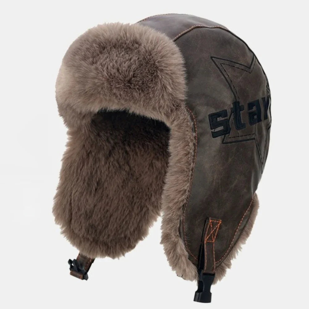 Bomber Hat Thick Warm Russian Hat Fur Lined Autumn Winter Hats for Men Women Windproof PU Leather Ski Trapper Earflap Cap