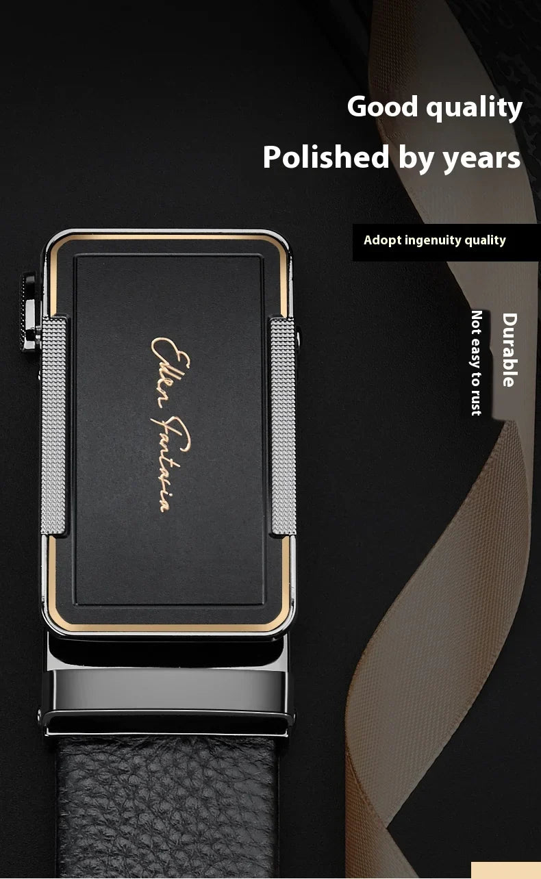 Men's Leather Belt High Quality Genuine Leather, Adjustable Automatic Belt with Alloy Buckle Ratchet, Designer Belt for men