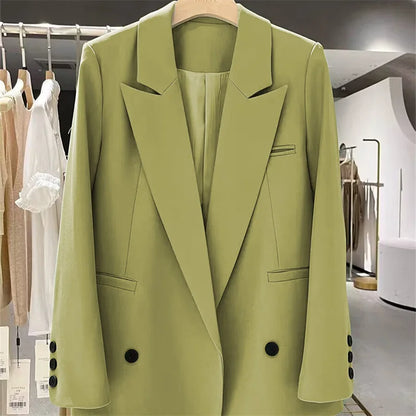 Yellow Casual Women's Small Suit Jacket Trendy  Design Spring Autumn New Korean Style Long Sleeve Fashion Top