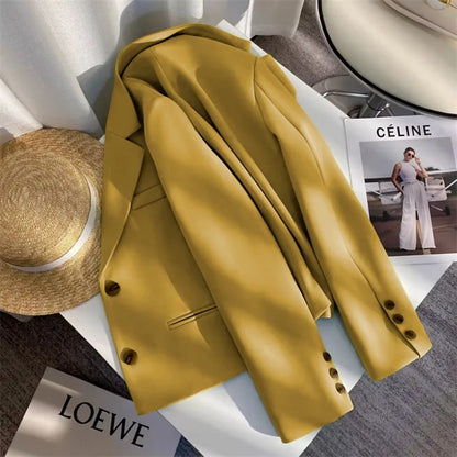 Black Cropped Blazers Woman Trend 2025 New All-match Notched Collar Crop Jacket Women Korean Chic Single Button Suit Coat Tops