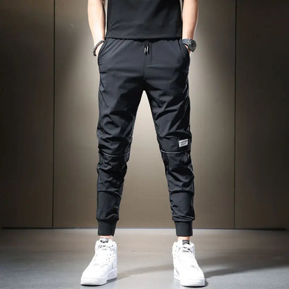 Summer 2023 Men's Casual Pants Black Grey Drawstring Joggers Lightweight Breathable Quick Dry Trousers Ice Silk Sportswear Man