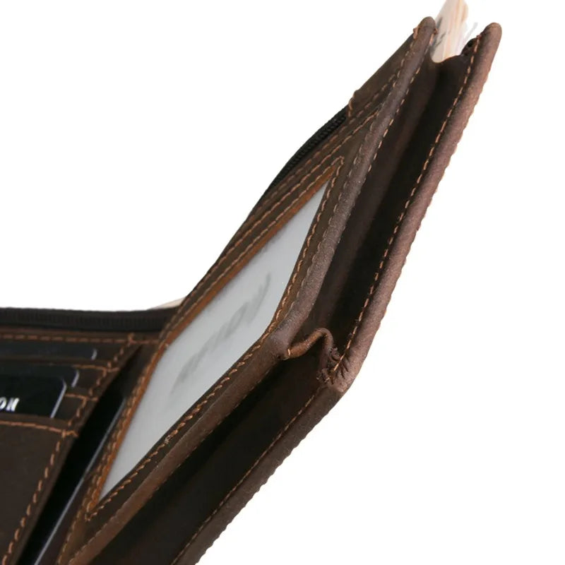 Portefeuille homme en cuir véritable de vachette vintage avec blocage RFID, fait à la main, avec porte-monnaie, portefeuille court