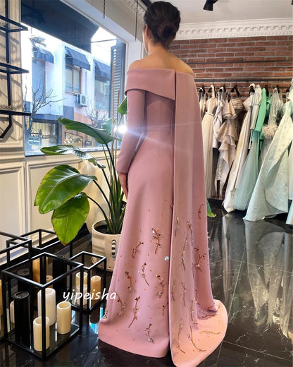 Customized Jiayigong s Draped Beading Evening Sheath Off-the-shoulder Bespoke Occasion Gown Long Dresses