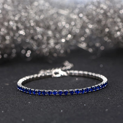 Fashion 3mm Bezel Setting Colorful 4A Cubic Zirconia Tennis 925 Sterling Silver Adjustable Bracelet for Women SB192