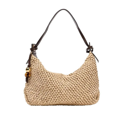 Casual Hobos Straw Bag Designer Woven Women Shoulder Bags Vintage Bead Deco Handbags Handmade Summer Beach Bag Small Tote Purses