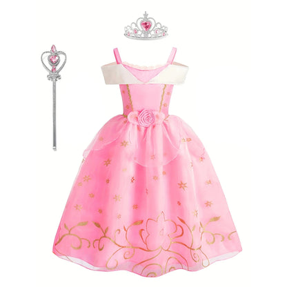 Children Aurora Princess Costume Cosplay Dress Girls Halloween Carnival Birthday Outfit Party Princess Disguise Ball Gown Clothe