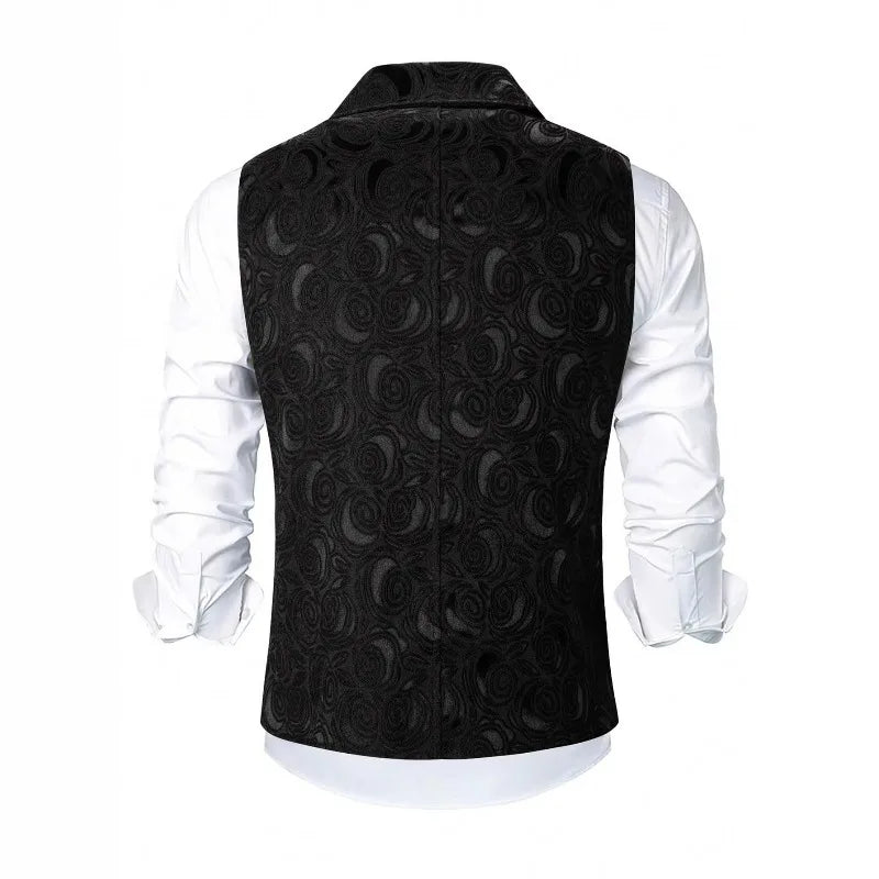 Suit Vest Men British Style Turn Down Collar Double-breasted Male Waistcoat Slim Printed Business Casual Man Coat Vest