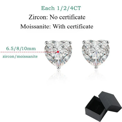 1CT 2CT 4CT Heart Cut Moissanite Stud Earrings for Women Luxury Quality Lab Diamond S925 Sterling Silver Bride Jewelry