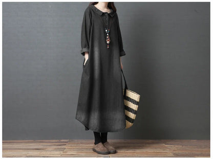 Women's Denim Dr Long Sve Loose Fit irt Sle Autumn Spring Faion plus Size Clothing Meat Concealing Slimming Skirt
