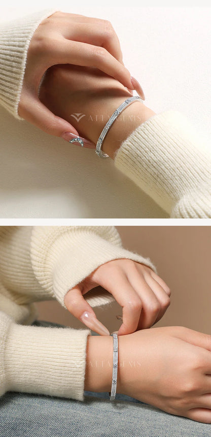 Full Diamond Narrow Bangle Luxury Moissanite Bracelet for Women Men Classic 925 Silver Engagement Wedding Daily Jewelry
