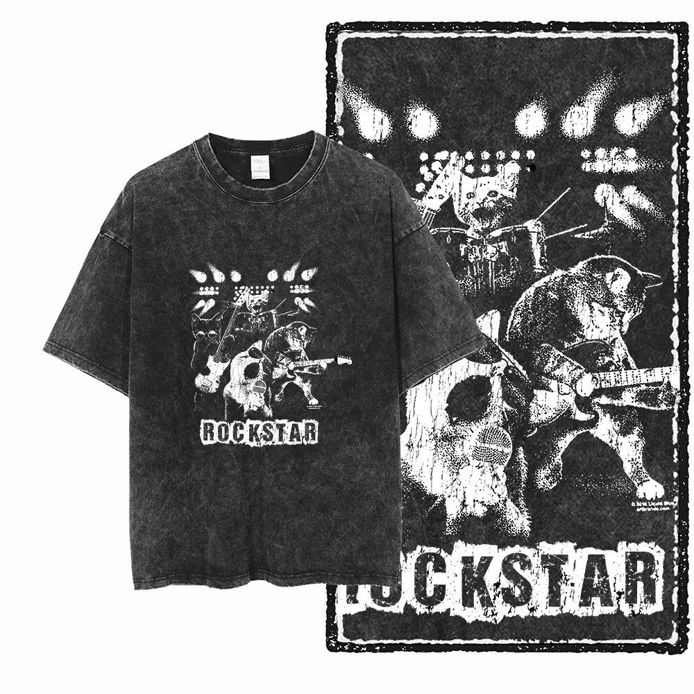 Cat Printed Cotton Acid Washed Exclusive Graphic Unisex T Shirt Cool Streetwear Men Tshirts Big Size Tee for Men