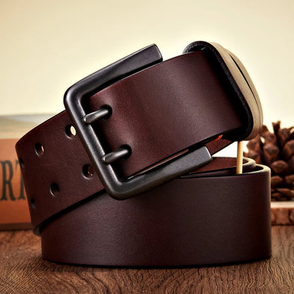 4.3cm Widen Thick Real Cowskin Genuine Leather Belt For Men High Quality Casual Male Belt Double Pin Buckle Cowboy Jeans Strap
