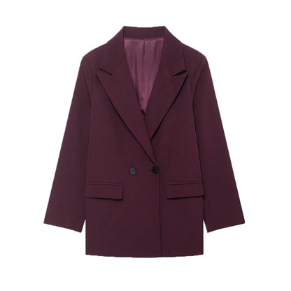 Women's Double-Breasted Solid Color Blazer Coat Long Sleeve Office Wear for Spring Autumn Winter Old Money Style