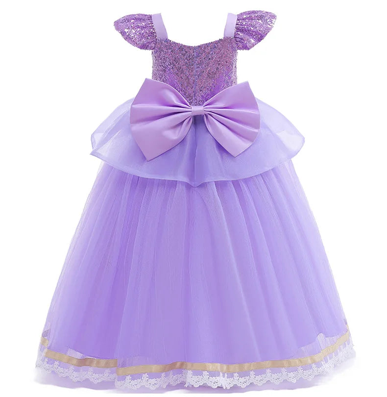 Princess Dress Girl Purple Deluxe Elegant Cosplay Tangled Costume Halloween Vestido Kids Birthday Ball Gown Clothes