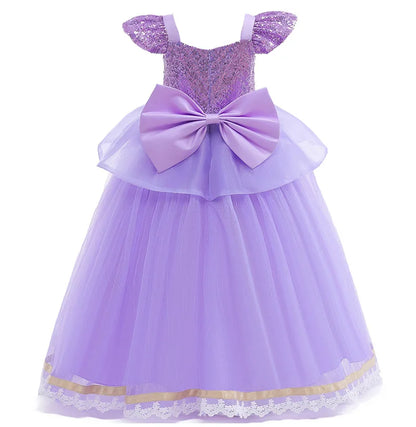Princess Dress Girl Purple Deluxe Elegant Cosplay Tangled Costume Halloween Vestido Kids Birthday Ball Gown Clothes