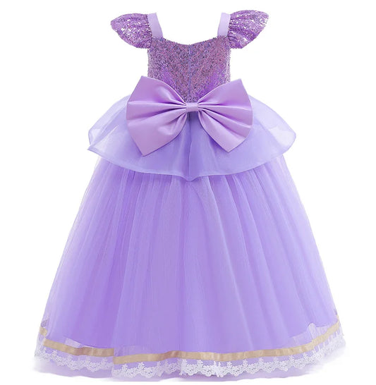 Princess Dress Girl Purple Deluxe Elegant Cosplay Tangled Costume Halloween Vestido Kids Birthday Ball Gown Clothes
