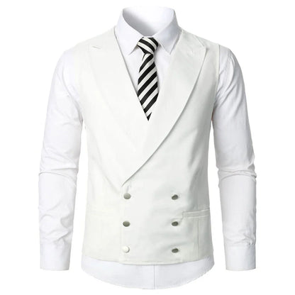 Men Vest Ivory Double Button With Lapel Solid Waistcoat For Wedding Banquet Party Business Office Casual Daily Men Suit Vest