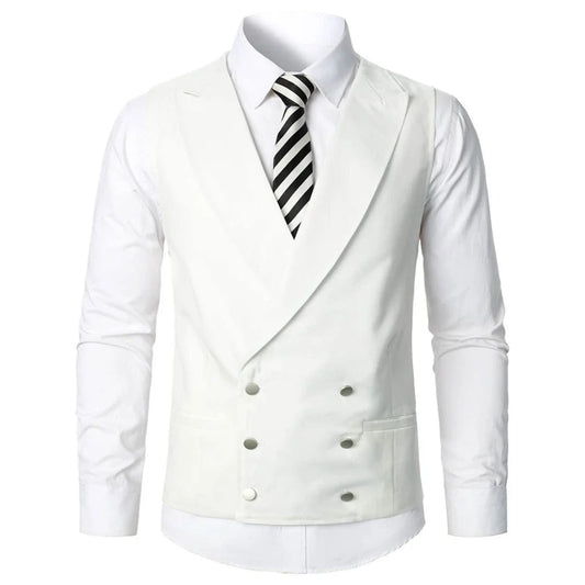Men Vest Ivory Double Button With Lapel Solid Waistcoat For Wedding Banquet Party Business Office Casual Daily Men Suit Vest