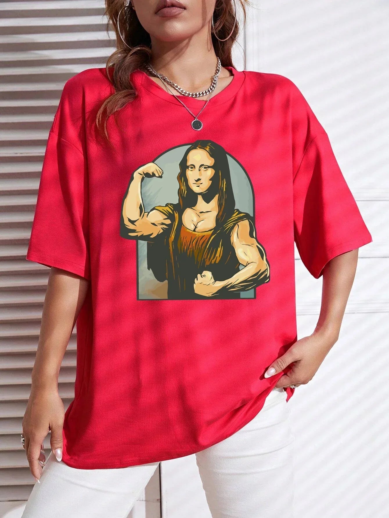 Playing Pranks on Mona Lisa Fitness Print Womens T Shirt Casual T-Shirt Casual Short Sleeve Loose Tshirt