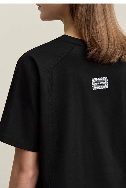 T-shirt Women 2026 Summer New O-Neck Side Slit Cotton Tee Embroidered Letter Lace Accent Women's Short Sleeve Tee 12652029