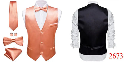 Elegant Silk Vest for Men Wedding Solid Gold Green Pink Purple Red Waistcoat Tie Bowtie Set Sleeveless Jacket Suit Barry Wang