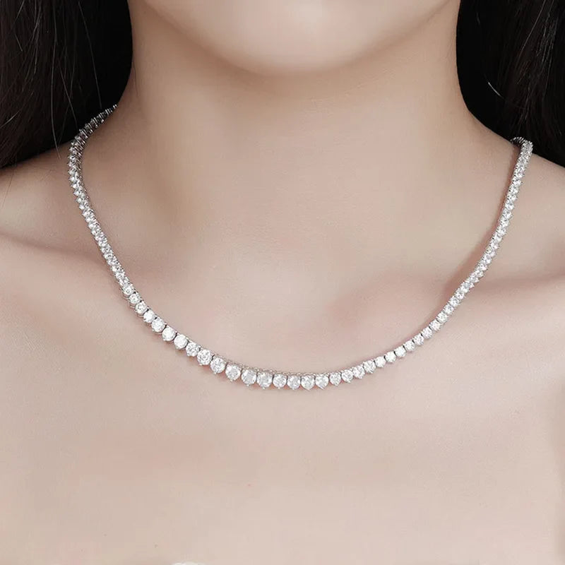 3 Claw 0.4CT 4.5mm Gradient Full D Color Moissanite Diamond Tennis Necklace for Women 925 Silver GRA Certified Neck Chain