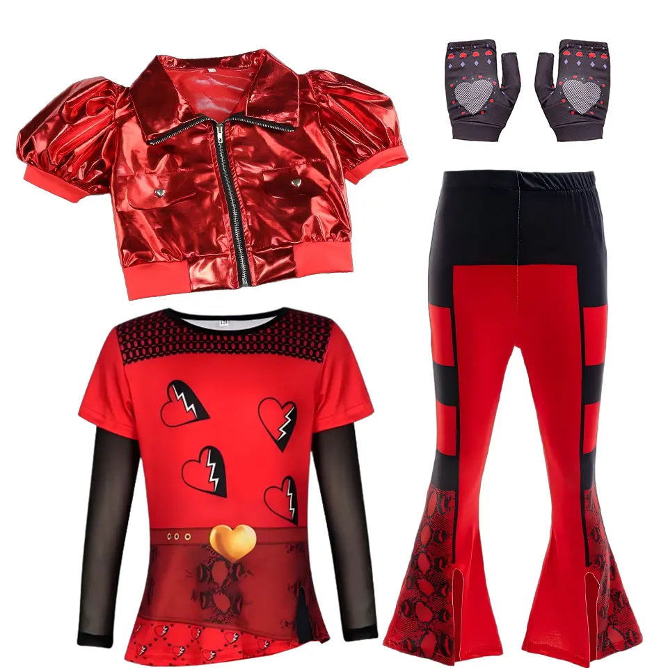 2026 Movie Descendant Red Role Playing Costume 3PCS Suit Coat+Dress+Flared Pants Halloween Girls The Rising of Red Clothing Set
