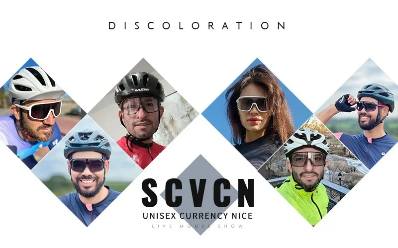 Scvcn New Men's UV400 Photochromic Cycling Sunglasses Women Sports Running Eyewear for Men Glasses Road Bike Bicycle Goggles