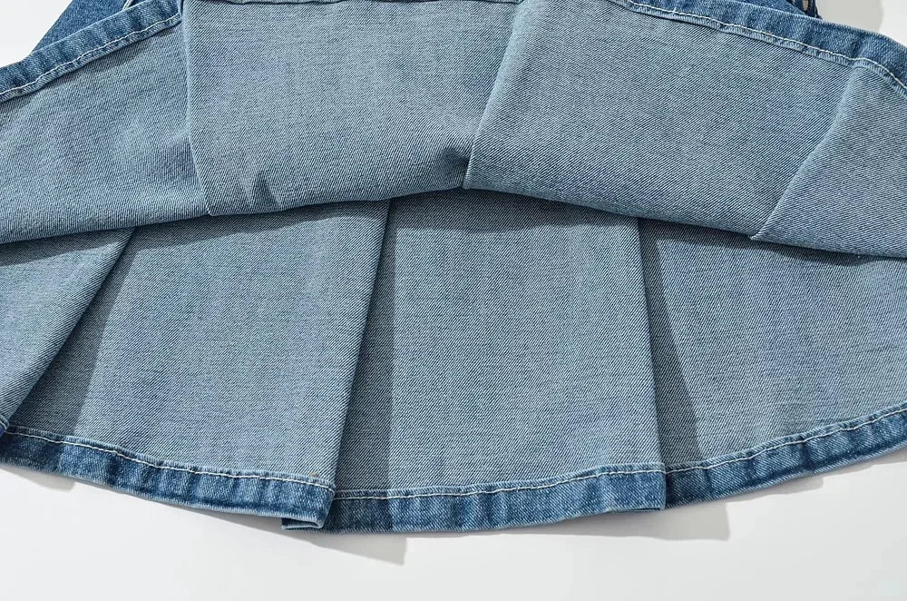 2025 Summer New TARUXY Denim Y2k Skirt with Pleats and Belt 90s E-girl Korean Skirts For Women High Street Jeans Short Bottom
