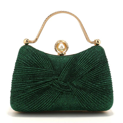 Bow Design Ruched Fashion Women Evening Bags Pink Color Sequined Glitter Metal Pearl Handbags Banquet Lady Wedding Bridal Purse
