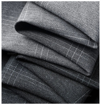 Summer High-Quality Classics Plaid Work Stretch Thin Pants Men Business Fashion Grey Black Party Casual Formal Trousers Male 38