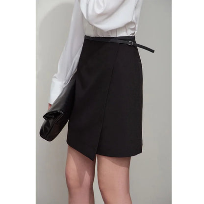 Minimalist Women's Skirt 2025 Spring New Office Lady Versatile Fashion Asymmetric Wrinkle A-line Half-body Skirt 12511092
