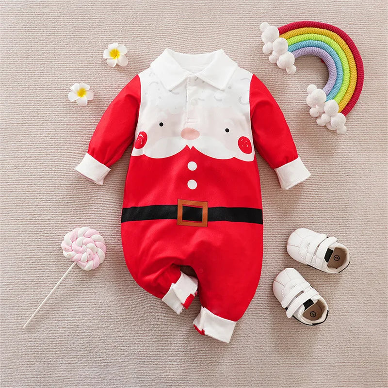 Prowow 0-18M Baby Christmas Costume Cartoon Deer Jumpsuit With Santa Hat Christmas Baby Romper For Newborn New Year Costume
