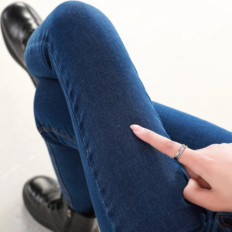 2024 Sexy Women Blue Slim Skinny Denim Jeans High Waist Elastic Mom Jeans Stretch Washed Pencil Pants Streetwear Tight Trousers