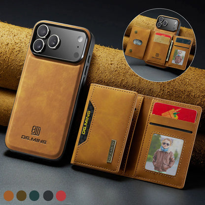 Luxury Leather Phone Case for IPhone 17 Pro Max Air16E 16 14 15 Plus 13 12 11 Pro Max Magnetic Detachable Card Stand Wallet
