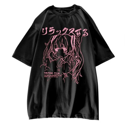Women Clothing Women's T Shirt Y2k Japanese Harajuku Graphic Kawaii T Shirts Anime Print Oversized T Shirt Plus Size Grunge Top