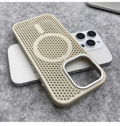 Heat Dissipation Mesh For Magsafe Magnetic Wireless Charge Case For iPhone 16 15 14 Plus 13 12 17 Pro Max Breathable Armor Cover