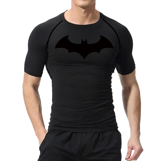 Bat Graphic Compression Shirts for Men Short Sleeve Rash Guard Gym Workout Running Tshirt Summer Athletic Quick Dry Tees Tops