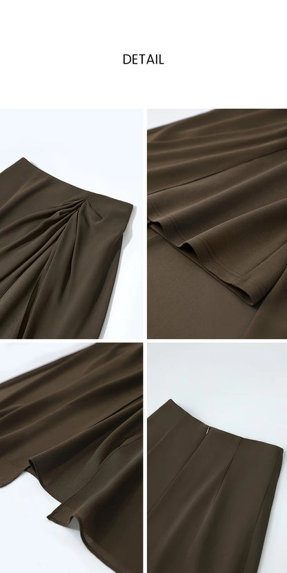 Women's Skirt 2026 Summer Elegant Chiffon Midi Skirt Pleated Side Slit Office Casual Versatile Women's Clothing 12612002