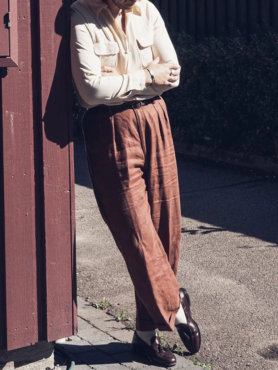 Summer Men's Linen High Waist Loose Straight Casual Pants Italian Casual Nine Minute Pants Street Beat Customized