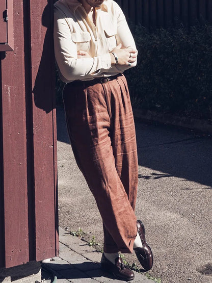 Summer Men's Linen High Waist Loose Straight Casual Pants Italian Casual Nine Minute Pants Street Beat Customized