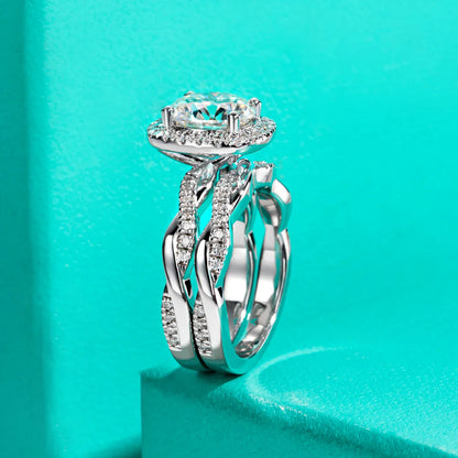 3ct D Color Moissanite Halo Engagement Ring 18k Gold Plated 925 Sterling Silver Bridal Rings Set for Girls Jewelry