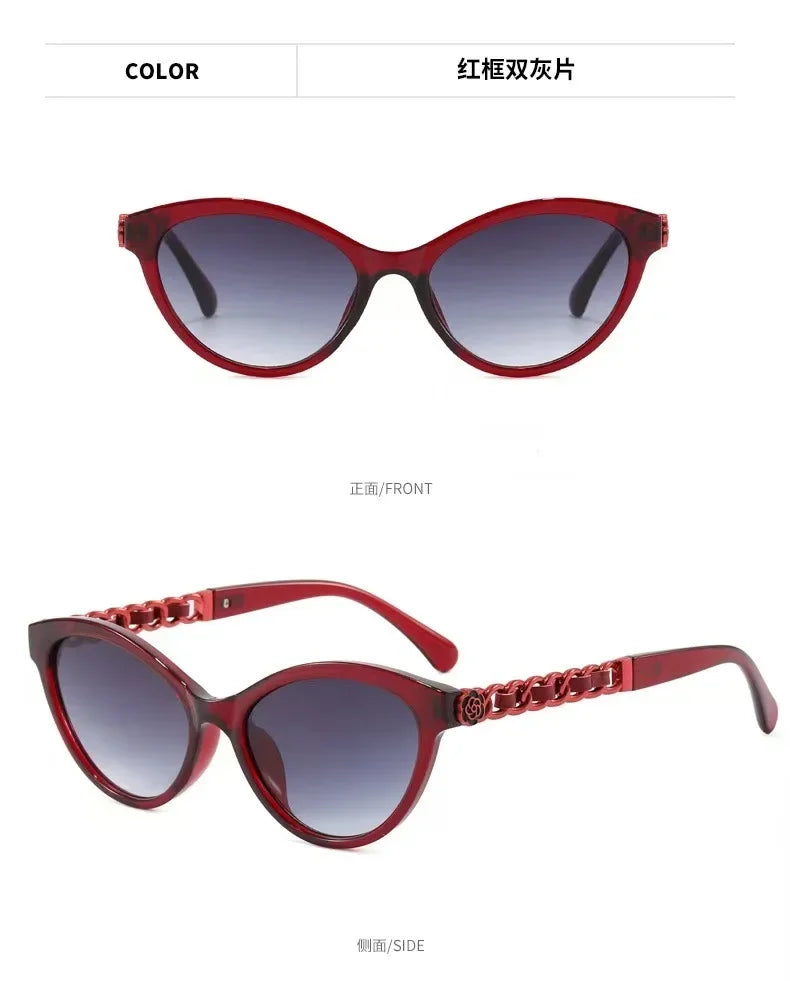 2025 New Fashion Cat Eye Sunglasses Women Hollow Chain Legs Sun Glasses Ladies Classic Goggle Oculos De Sol UV400 Sunshade
