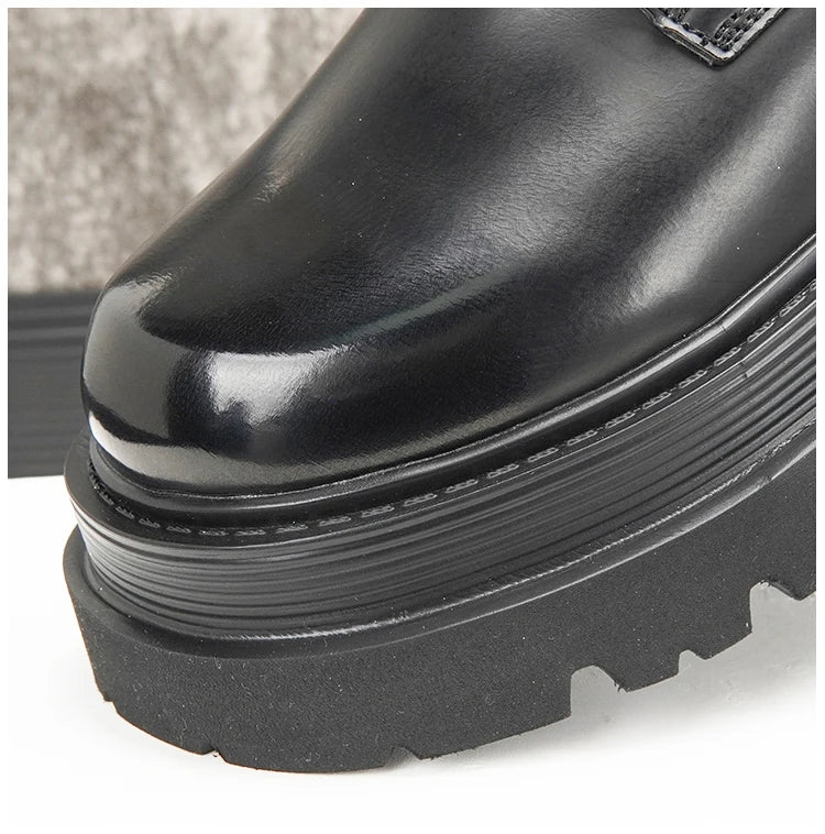 Men's Hidden Heel Motorcycle Boots - Goth Punk Ankle Boots with Thick Sole for Height Increase | Elevator Shoes