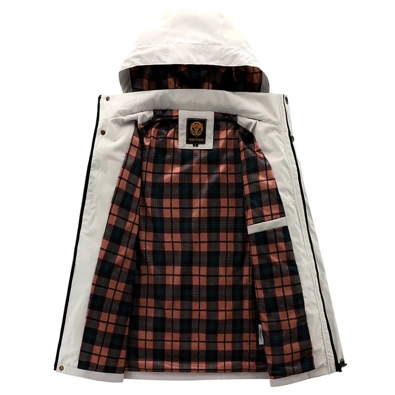 Spring And Autumn New Men's Windbreaker Outdoor Soft Shell Windproof Waterproof Jacket Long-Sleeved Hooded Solid Color Jacket